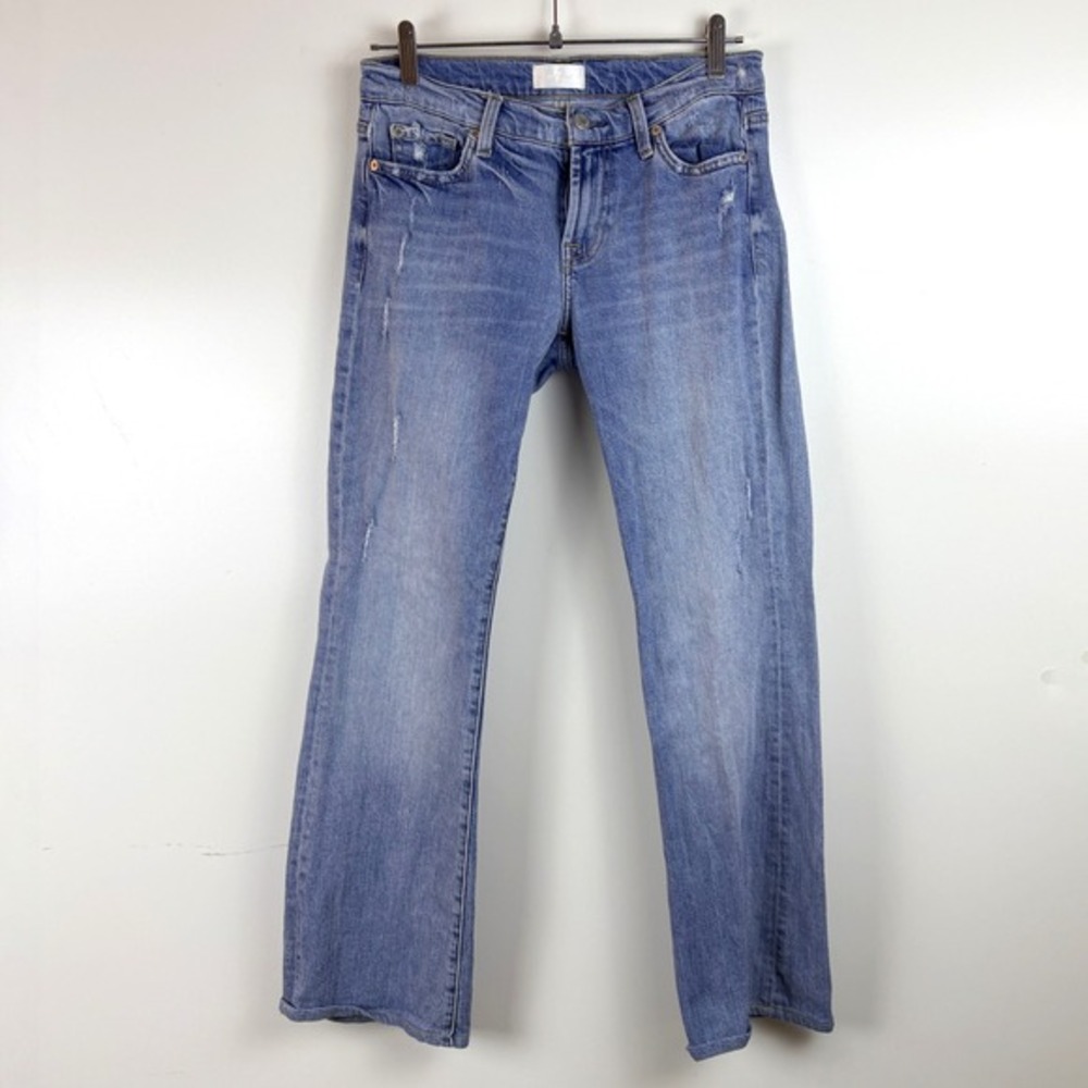 7 For All Mankind The Original Bootcut Light Wash Distressed Low Rise 27 Short - Picture 6 of 13